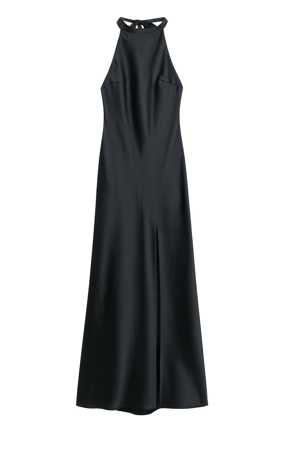 HALTERNECK OPEN BACK SILK SATIN EVENING DRESS