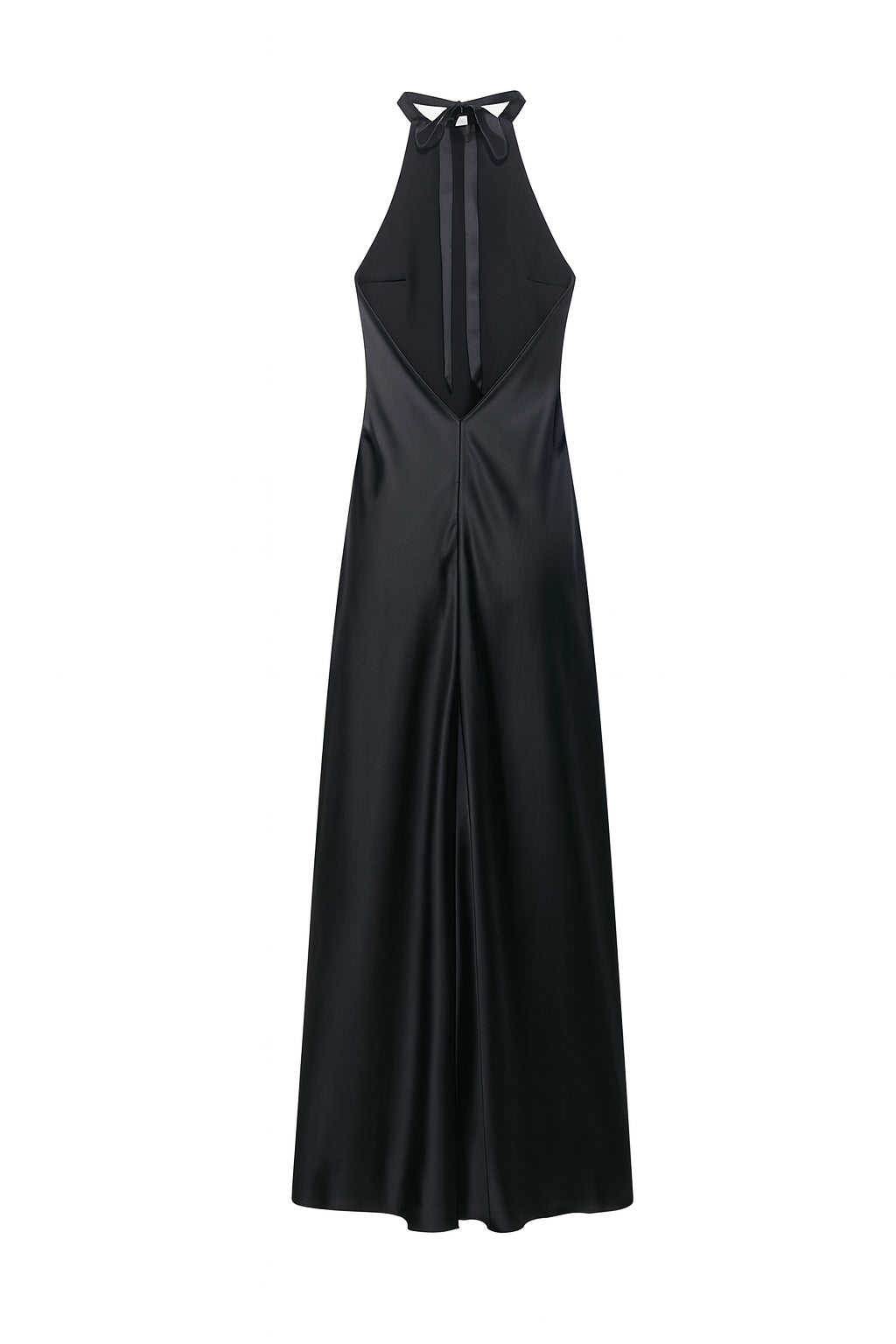 HALTERNECK OPEN BACK SILK SATIN EVENING DRESS
