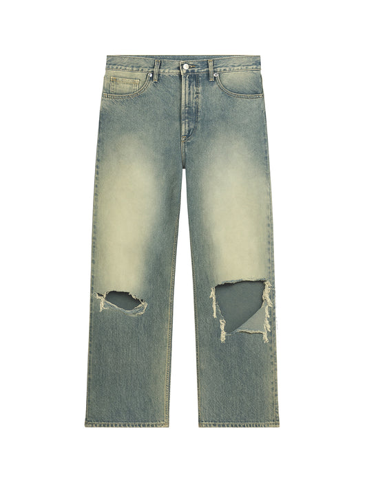 BLUE BURNT WASHED DENIM JEANS